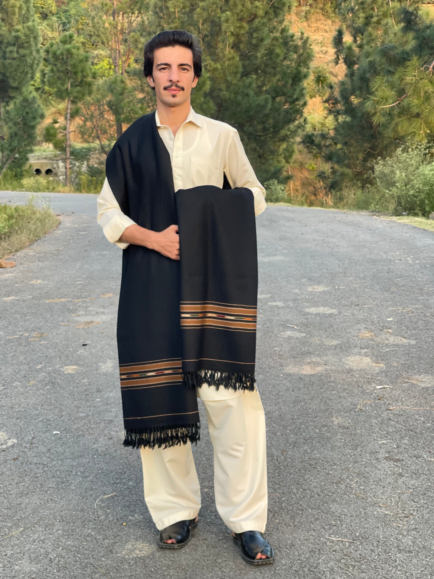 PURE HANDMADE 100% WOOLEN SHAWL FOR MEN LIGHT-WEIGHT